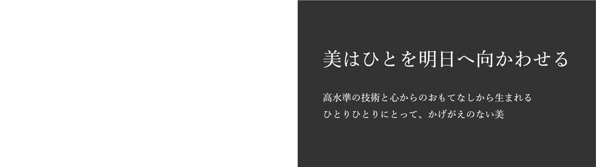 The beauty makes people go to tomorrow 美はひとを明日へ向かわせる　高水準の技術と心からのおもてなしから生まれるひとりひとりにとって、かけがえのない美