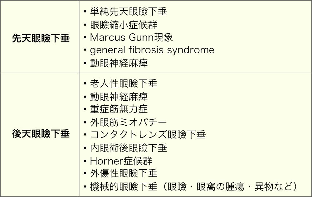 先天眼瞼下垂、後天眼瞼下垂